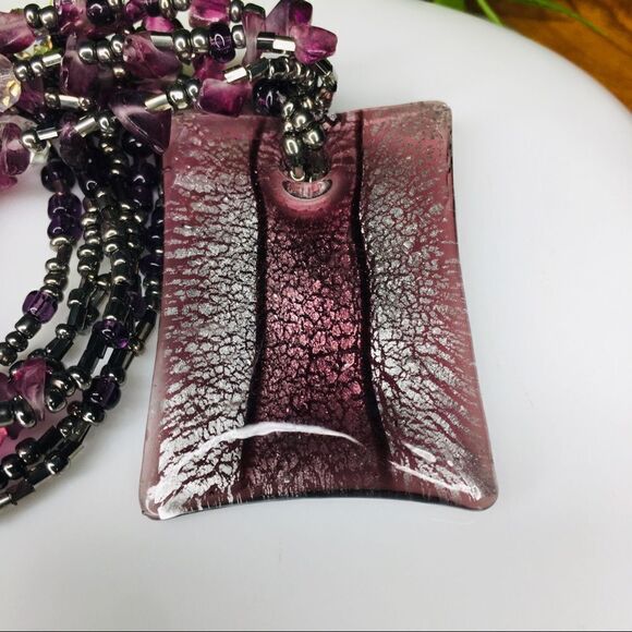 Designer Artisan CG Amethyst Purple Art Glass Necklace 4418 - Picture 4 of 9